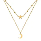 Двухслойное ожерелье из нержавеющей стали с подвеской в виде Луны и звезды для женщин и девушек колье-чокер с Луной ювелирные изделия на день матери лучший подарок