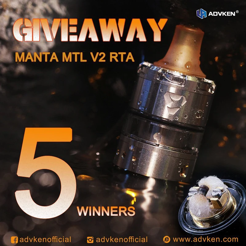 Оригинальный Advken Манта V2 MTL RTA 2 мл Ёмкость 22 мм Vape танк с защитой от проливания