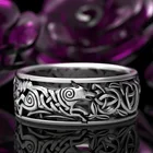 Кольца с кельтским волком мужские, винтажные кольца с полым цветочным узором в стиле хип-хоп, панк, вечерняя бижутерия, Подарочная бижутерия, скандинавский Викинг