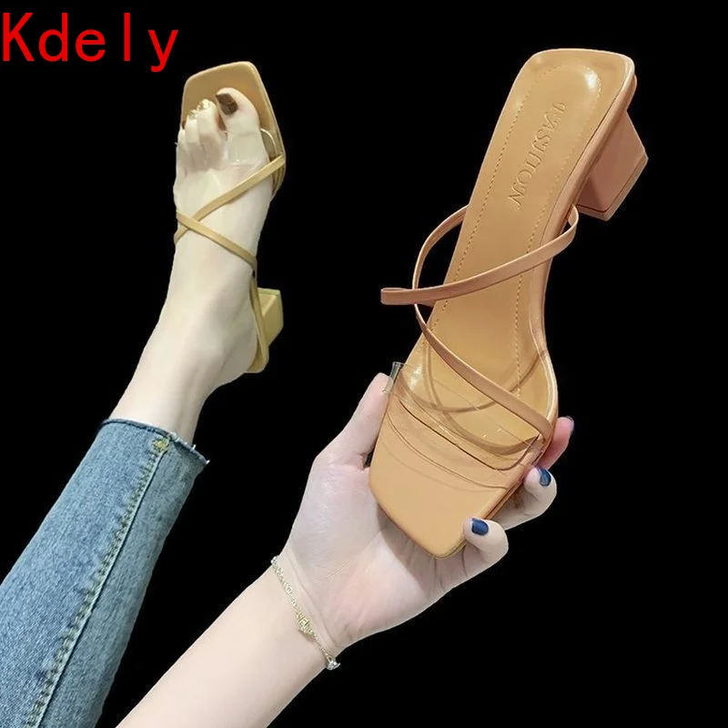 

Women Summer Outdoor Sandal High Square Heel Flip Flop Ladies Women Slipper Elegant Women Slides Shoes size 42