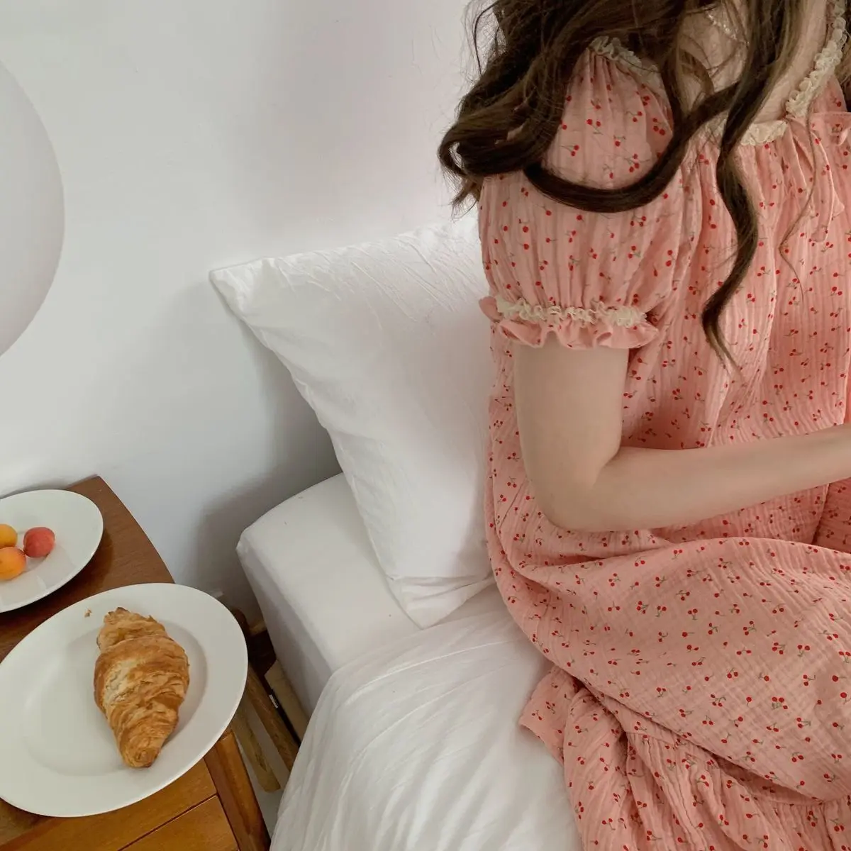 Large size nightdress small floral pajamas new summer skirt mid length over knee can be worn outside the home dress