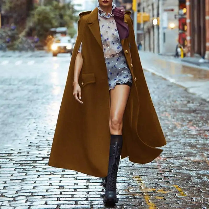 

Casual Sleeveless Lapel Cape Coats Outwears Female Single Button Coats ZANZEA 2021 Women Solid Jackets Fashion Poncho Oversized