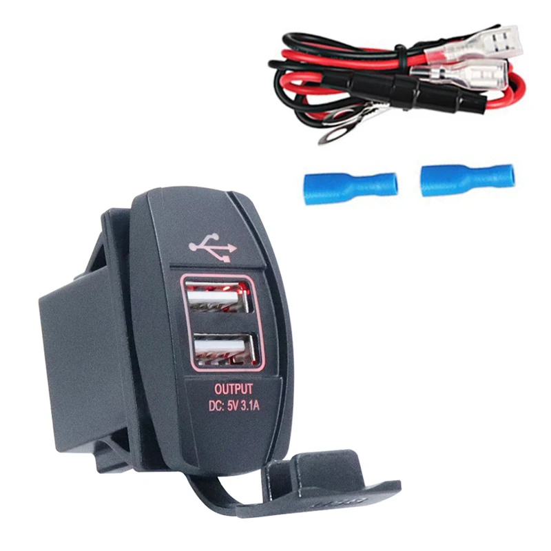 Chenes красный цвет DC 12V 24V Автомобильный адаптер с 0 6 m Проводная лодка 4.2A двойной USB