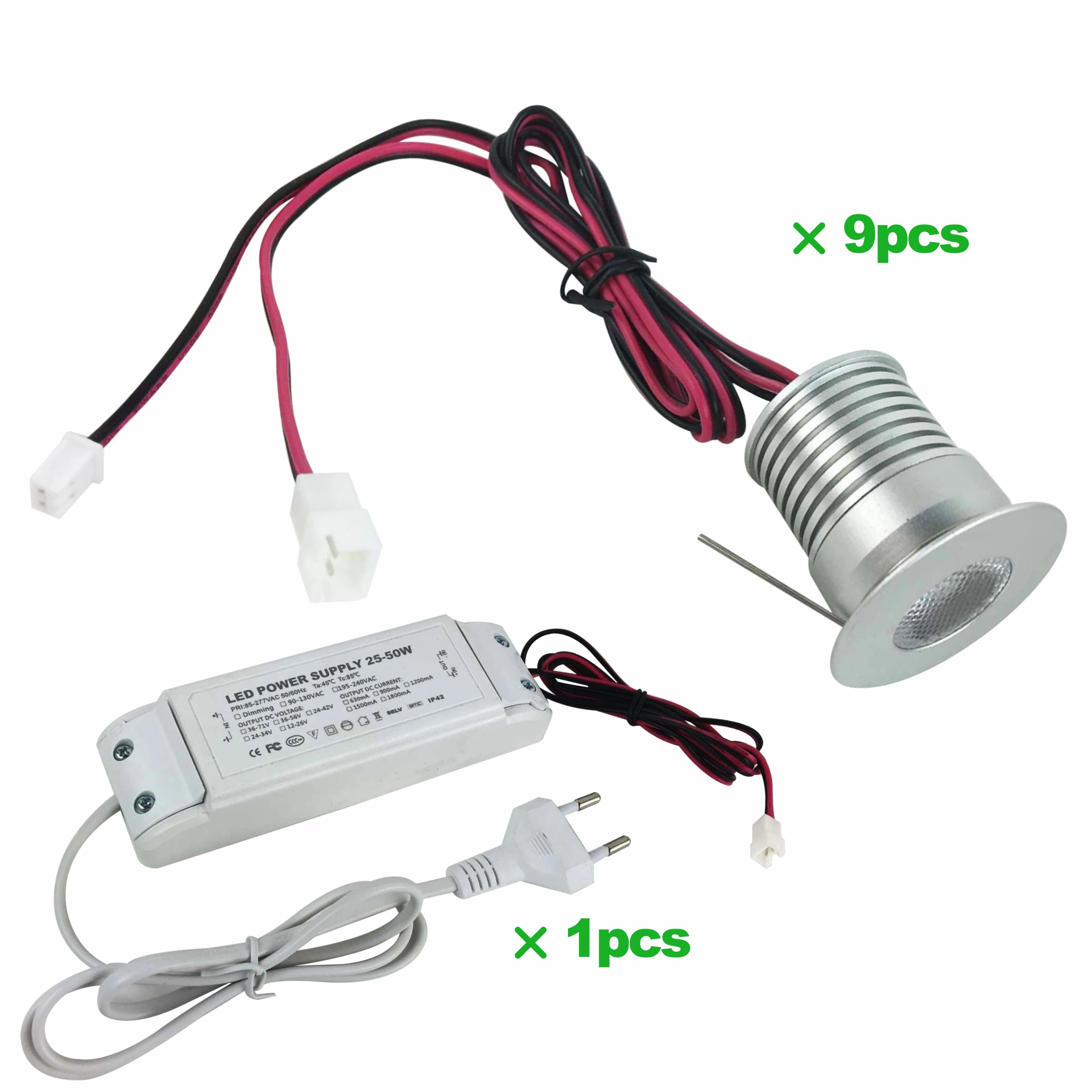 

9pcs +1 drive powe/box LED Cabinet Light Combination Set 3W*9(AC85-277V) 3W*9(AC95-120V AC195-240V) LED Spotlight Cabinet Light