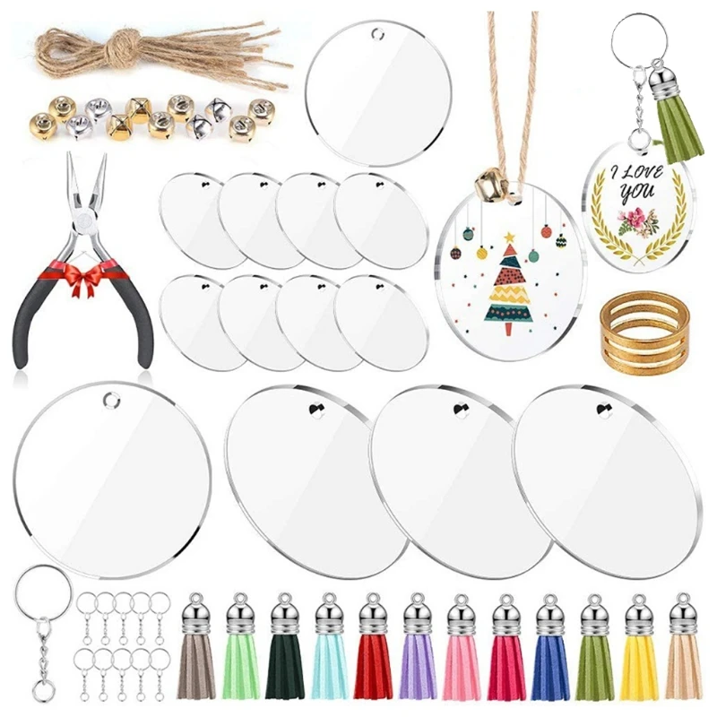 

1 Set Colorful Tassel Pendants Acrylic Keychain Blanks Transparent Round Discs Clear Circles for DIY Crafts Jewelry