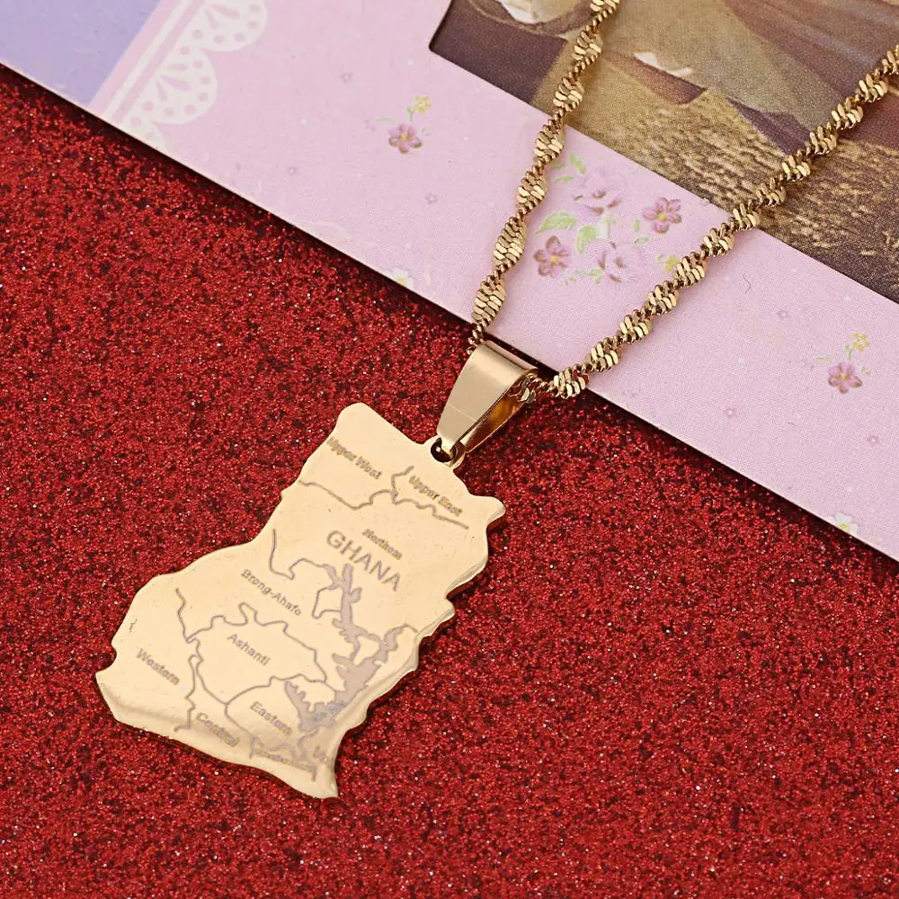 Ожерелья с подвеской из нержавеющей стали картой Ганы модные очаровательные