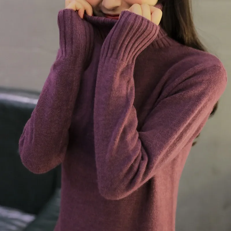 

2020 New Autumn Winter Women Knitted Sweaters Pullovers Turtleneck Long Sleeve Solid Color Slim Elastic Short Sweater Women