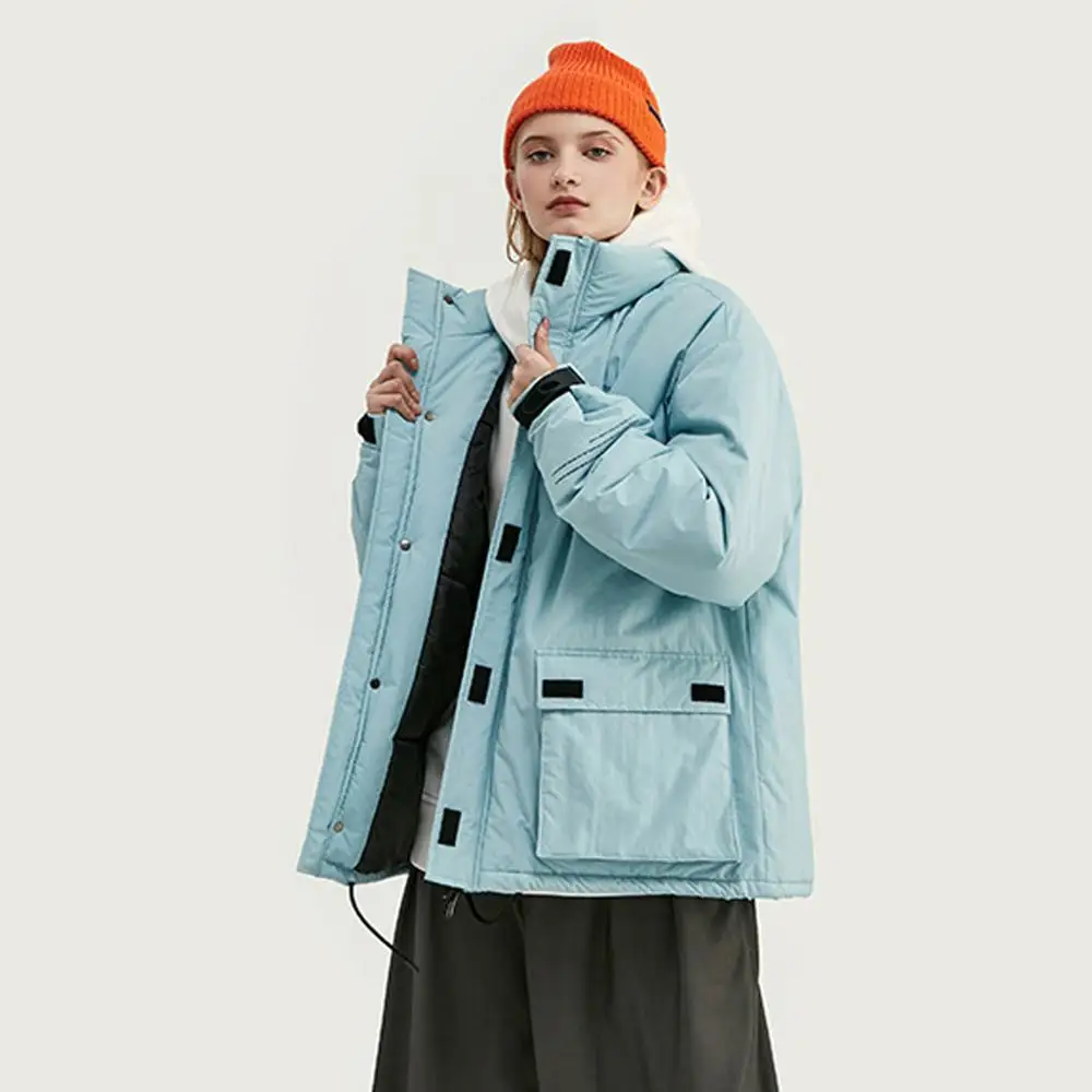 Couples solid color thick warm stand collar cotton jacket Velcro multi-pocket simple winter new tide brand fashion wild | Мужская одежда