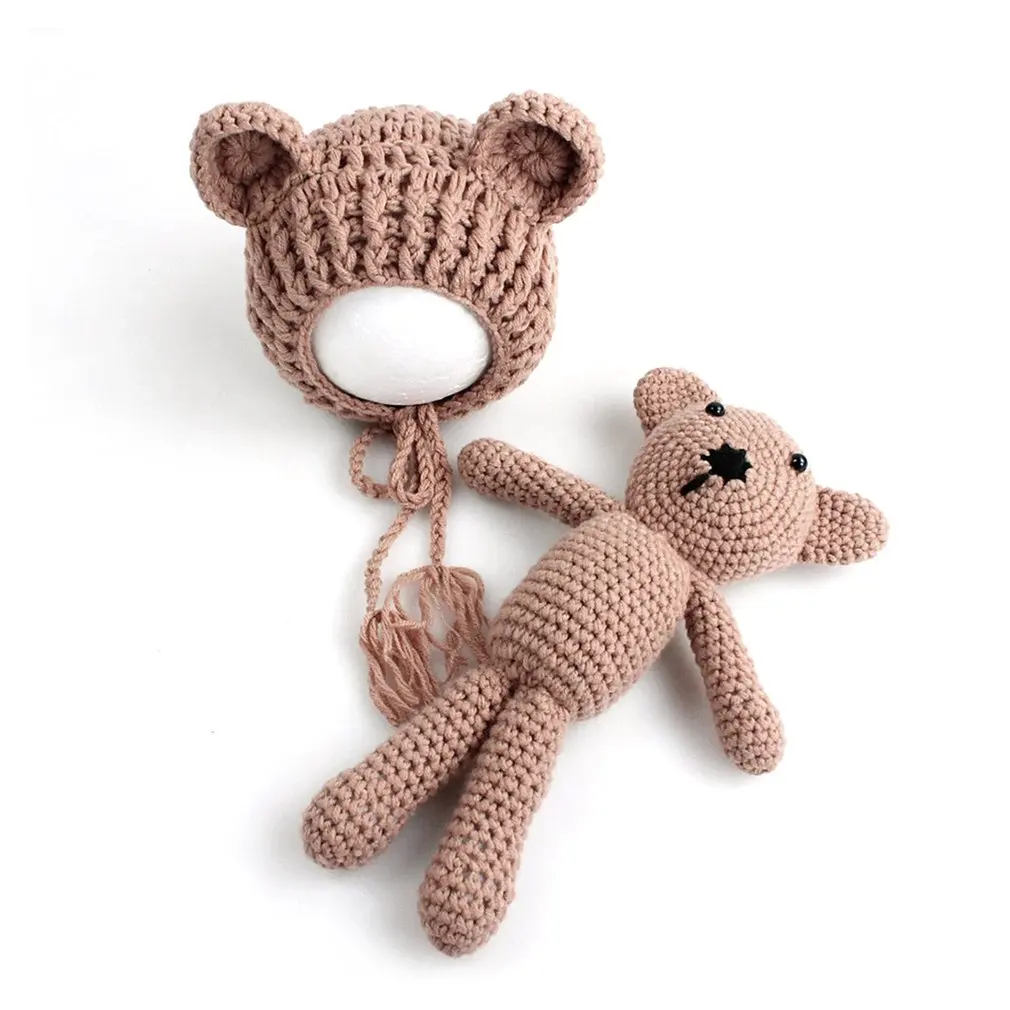 

Lovely Infant Baby Knitting Crochet Beanies Hat with Doll Toy Set Newborn Baby Boy Girl Photography Prop Outfit Clothes Costume