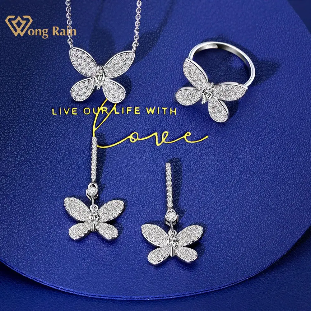 

Wong Rain Luxury 925 Sterling Silver Created Moissanite Gemstone Earrings/Pendant/Necklace/Rings Wedding Jewelry Sets Wholesale