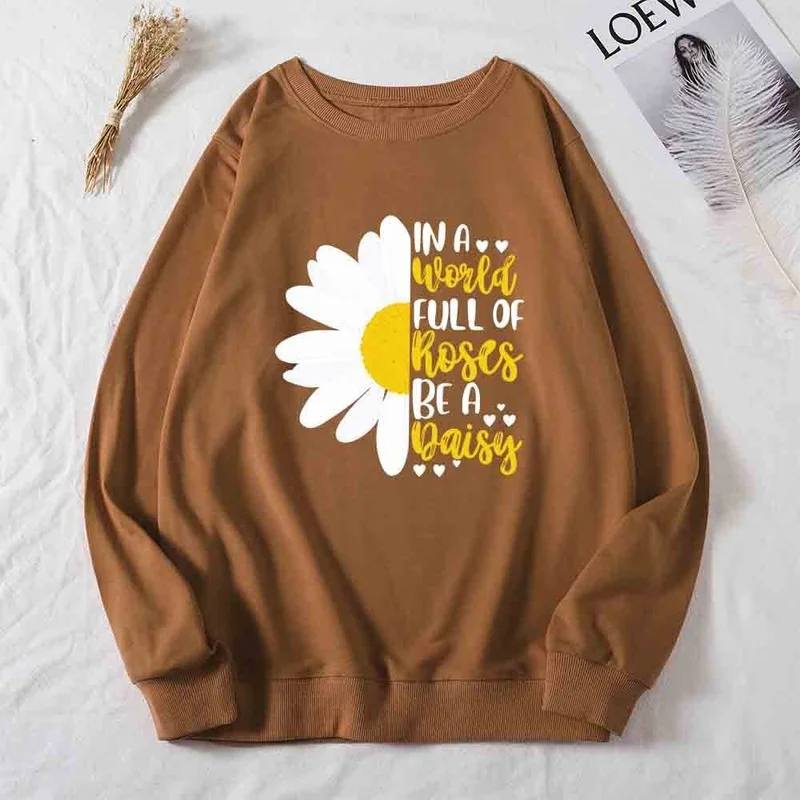 

Women Autumn Fashion Sweatshirts Long Sleeve Flower Letter Print Female Graphic Pullover Lady Regular Casual O-Neck Hoodless Top