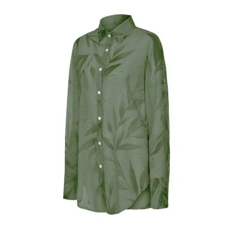 

Women Floral Loose Blouses Ladies Buttons Shirts Leaf Casual Long Sleeve Tops