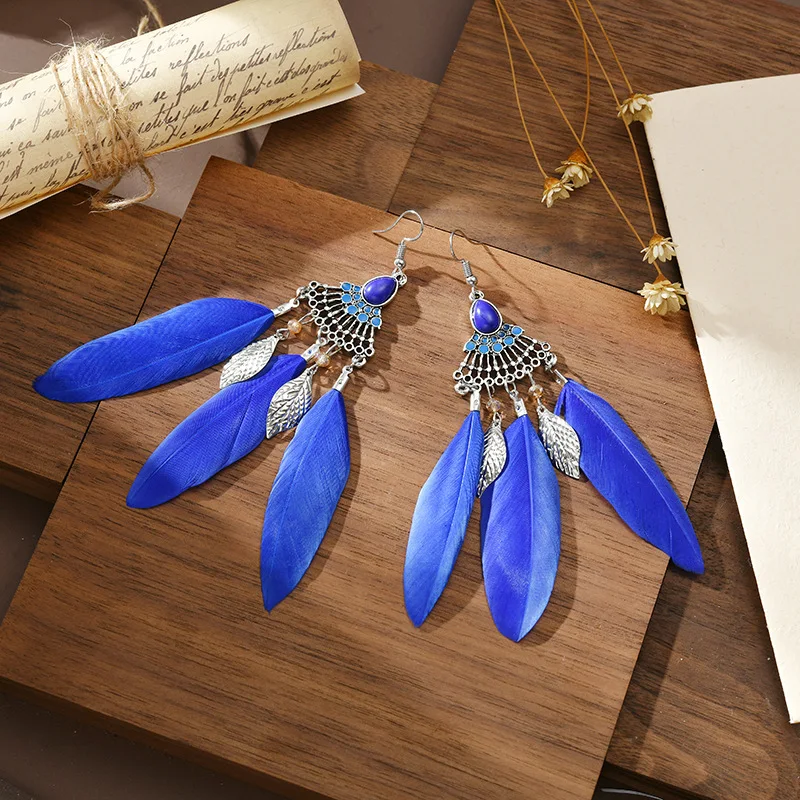 

Fan-shaped Leaf Feather Earrings Female Water Drop Tassel Earrings Retro Ethnic Style Earrings Acrylic Jewelry for Women Bohemia