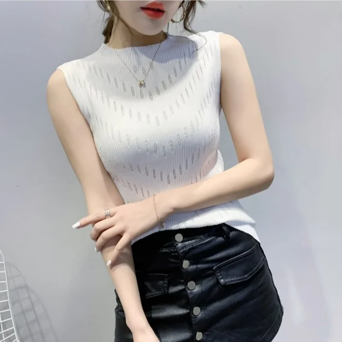 

#3846 Summer Knitted Top Women O Neck Sexy Sleeveless Sweater Pullovers Tight Women Sweaters O Neck Thin Knitwear Sweater Tide