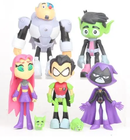 Набор фигурок Teen Titans Go фигурка Робин Ворон Зверь Мальчик Звездный огонь мини-фигурка игрушки ПВХ Модель Детская игрушка на день рождения - Цвет: 7pcs