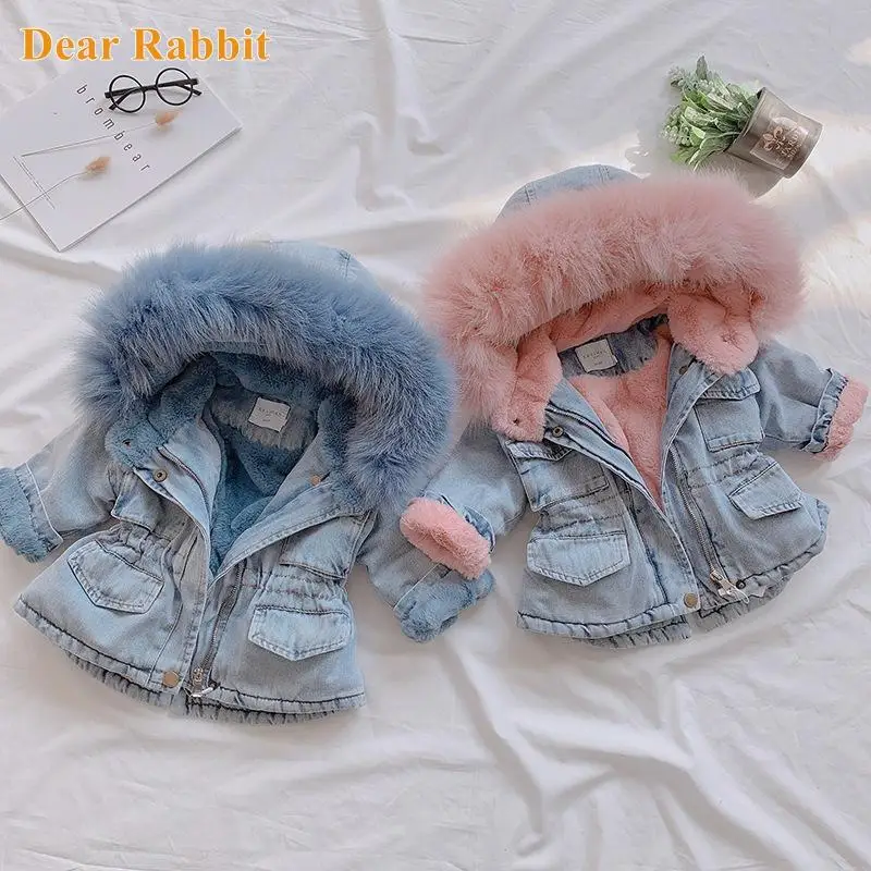 

Baby girl clothes winter jackets 1-7 years children thickening Plus velvet denim jacket Fur Warm Toddler boy cotton jacket coat