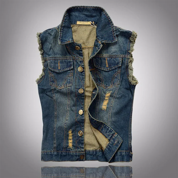 

Ripped Jean Mens Denim Vest 5XL 6XL Jeans Waistcoat Men Cowboy Brand Sleeveless Jacket Male Tank Top JA335