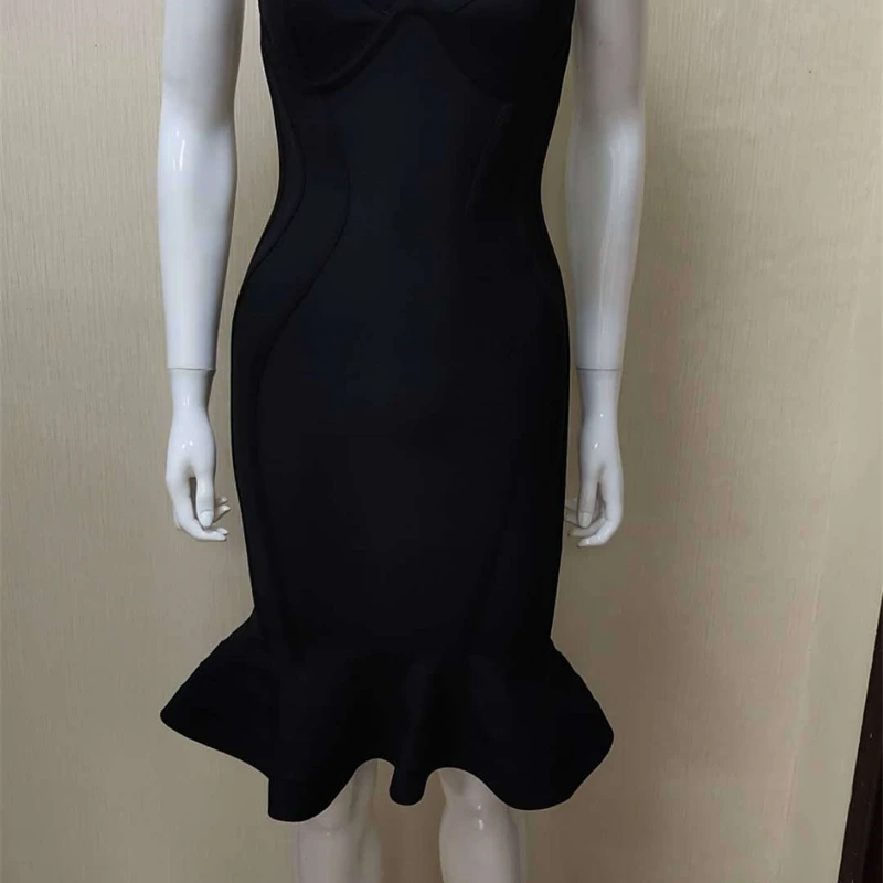 

2021 Summer Women Dress High Quality Pink Yellow Robe Knee Length Rayon Bandage Dressrs Evening Party Elegant Vestido