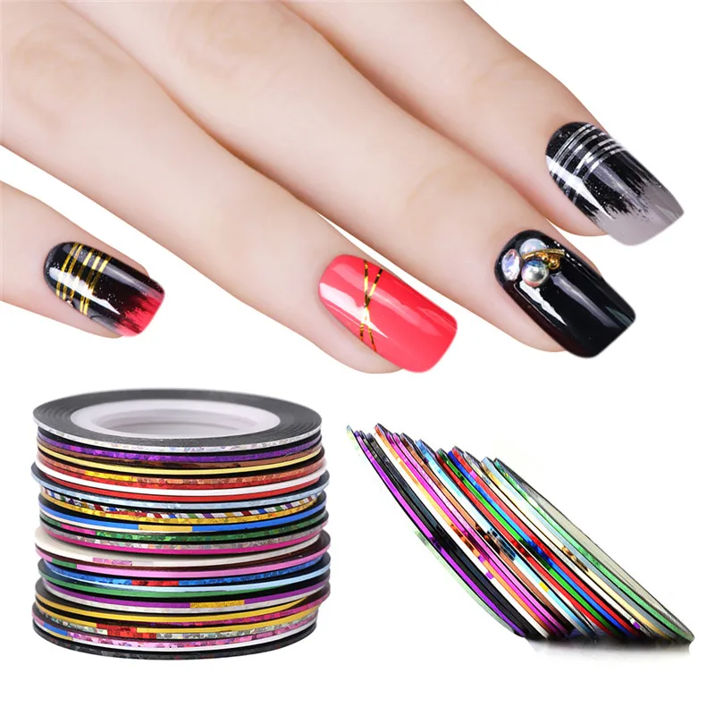 30 рулонов/комплект 3D полоски клейкая лента супер тонкий лак для дизайна ногтей