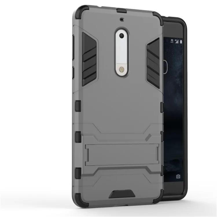 Чехол для Nokia 5 Чехол TA-1053 ударопрочный резиновый бампер гибридный жесткий корпус бронированный чехол для телефона держатель - Цвет: gray phone case