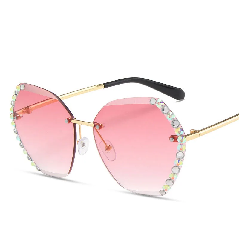 

2021 Vintage Fashion Oversized Rimless Sunglasses Women Famous Luxury Brand Design Sexy Diamond Square Sun Glasses For Female