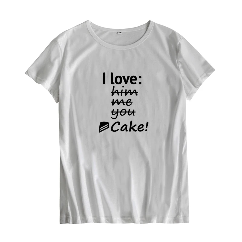 Черно белые футболки из хлопка женские топы Забавные с надписью I love Cake женская
