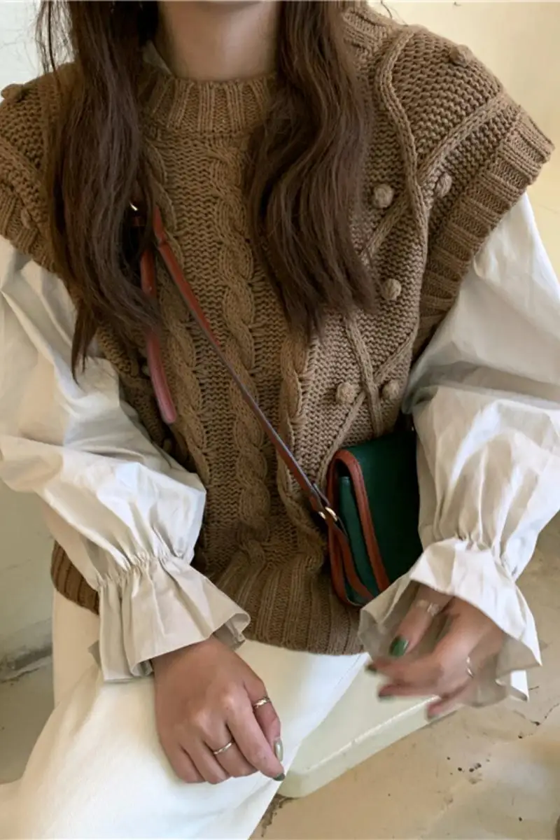 

Autumn Korean Harajuku Chic Sweater Vest Women Fashion All Match Casual O Neck Sleeveless Solid Color Knitted Pullovers for Girl