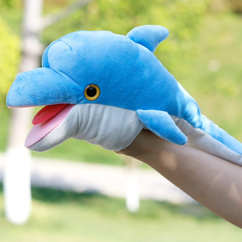 Marioneta de mano de felpa de delfín para niños, juego interactivo de guardería para padres e hijos, accesorios para bebé, juguetes de Educación Temprana, regalos