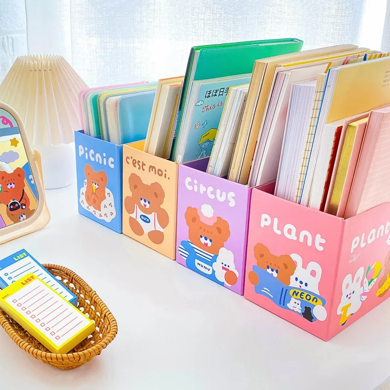 

Desktop Storage Box Cute Bear Cartoon Bookshelf Children Student Study Book Stand Holder Rack File Basket Bookcase Organizer
