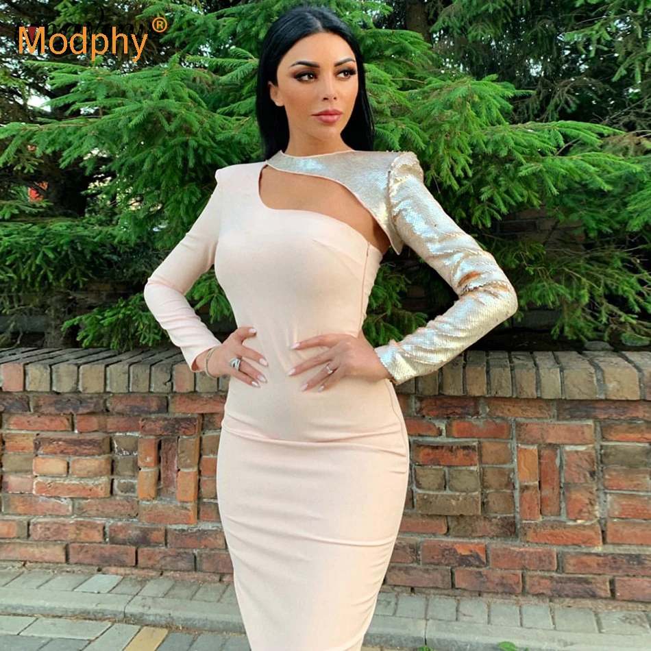 Женское вечернее платье с блестками элегантное Бандажное Клубное длинным