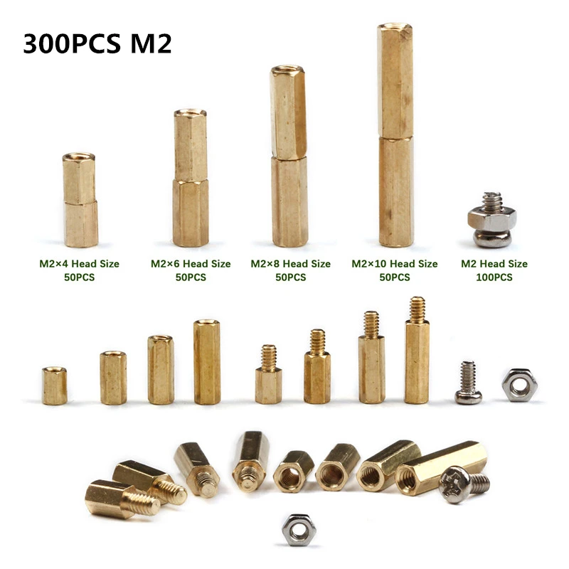 300PCS M2 300 шт. M2/M3/M4 Шестигранная латунная медная стойка, шестигранная стойка, крепежный инструмент, набор для машины, автомобильный комплект - Цвет: 300PCS M2