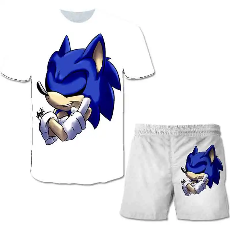 

New 2021 Kids Boys Clothing Sets Summer Cartoon Hedgehog Sonic Short Sleeve O-Neck T-Shirt Tops with Shorts Sonic Girls Sets