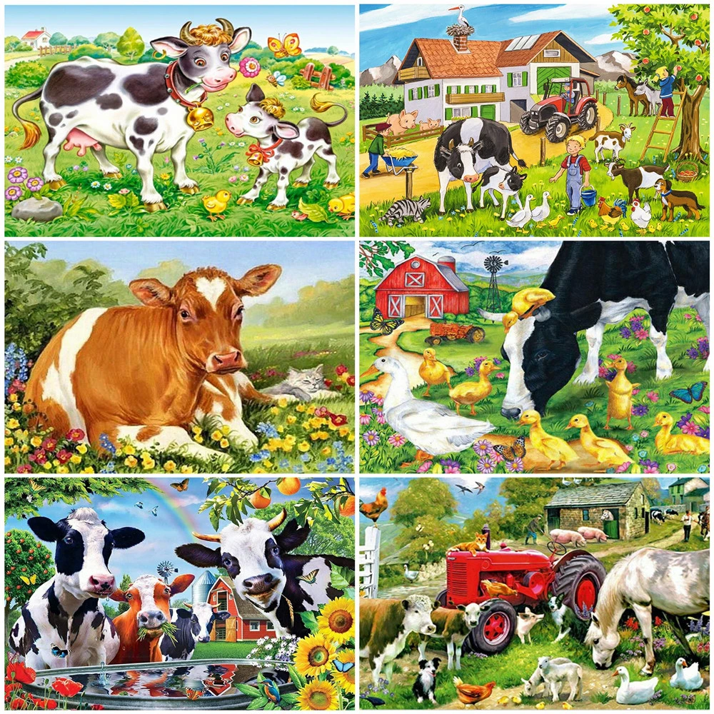 

HUACAN DIY Full Square Round Diamond Painting Animal Cow 5D Mosaic Rhinestone Cross Stitch Diamond Embroidery Cattle Home Decor