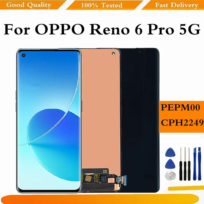 Pantalla LCD AMOLED para m&oacute;vil, montaje de Digitalizador de Panel t&aacute;ctil para Reno 6 Pro + 5G, PENM00-0