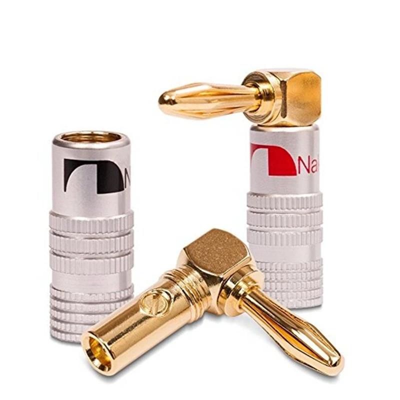 4 шт. 24K золото 90 градусов прямоугольный динамик НАКАМИЧИ вилки типа банан Аудио