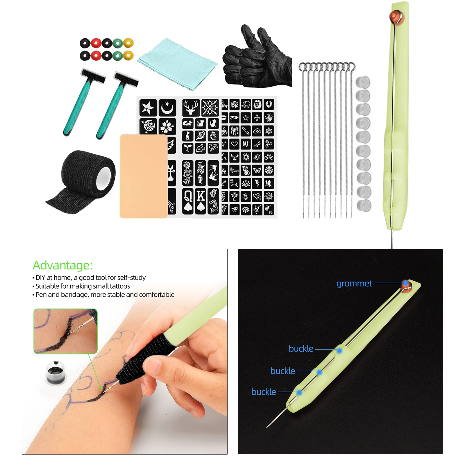 

High Quality Hand Poke and Stick Tattoo Kit, DIY Tattoo Supply Ink Set