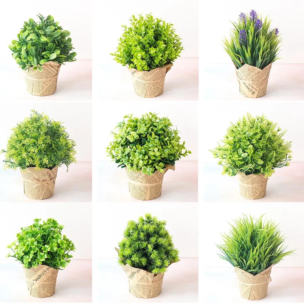 

1PCS Artificial Flower Grass Fake Plant Bonsai Pot Potted Ornaments With Pot Vivid Color Plant Party Home Office