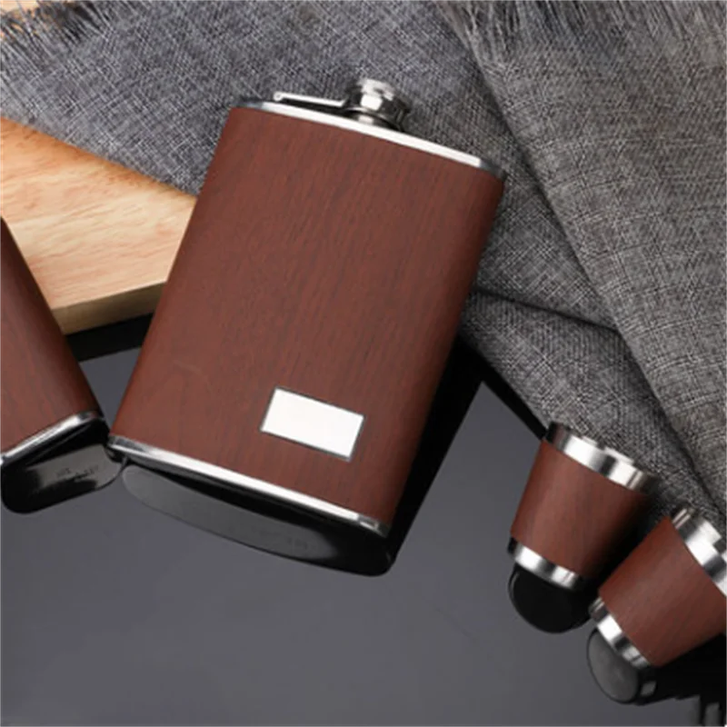 Высококачественная 9 унций деревянная фляжка набор виски вино нержавеющая сталь