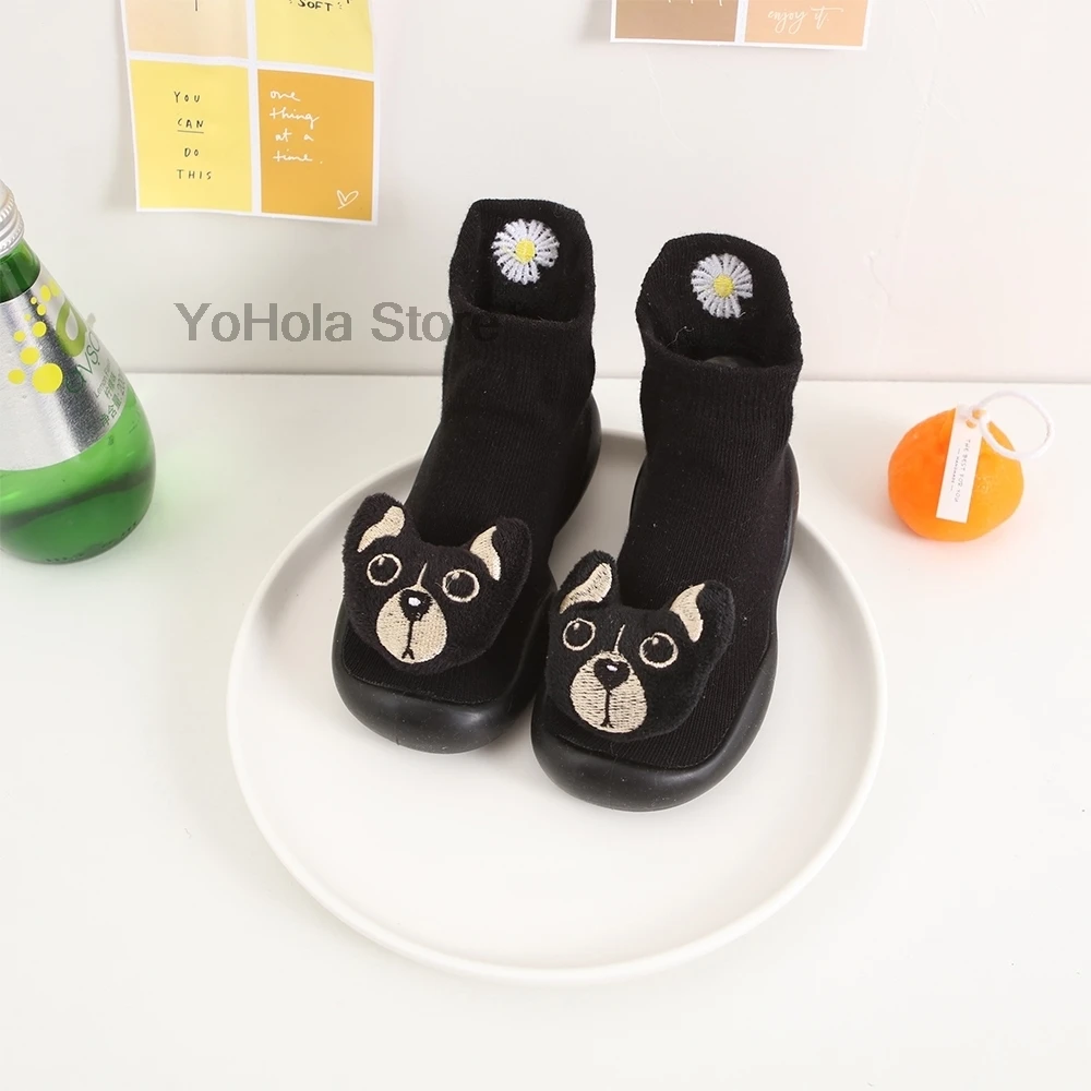 

Black Dog Toddler Shoes Boys Girls First Walkers Spring Autumn Cartoon Animal Kids Baby Rubber Sole Anti Slip Kids Socks Shoes