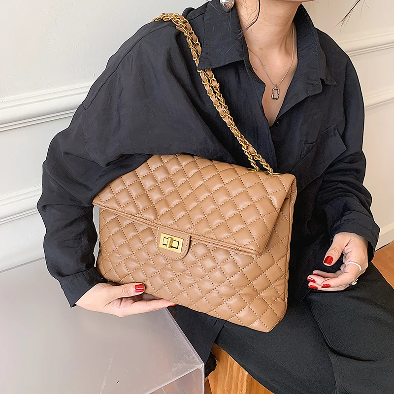 

Luxury Designer Diamond Lattice Big Chain Handbags Purse Women Shoulder Crossbody Bags 2021 New Fashion Ladies Messenger Bags