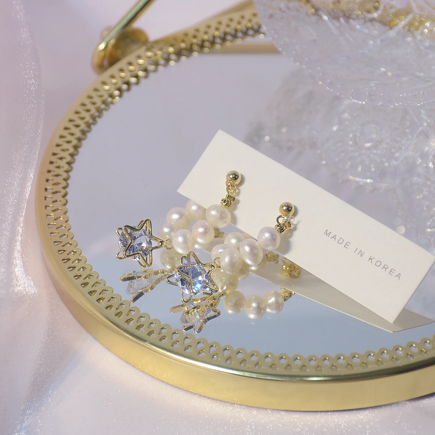 

Delicate Jewelry 14K Gold Plated Zircon Star Stud Earrings for Women Unique Pearl Earrings