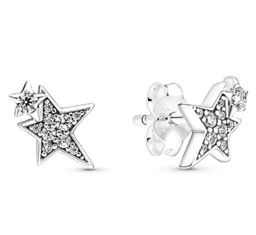 

Authentic 925 Sterling Silver Sparkling Asymmetric Stars Stud Earrings For Women Wedding Gift Pandora Jewelry