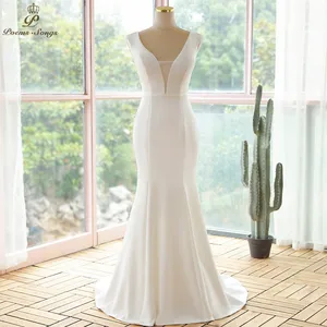 Женское свадебное платье-Русалка It's yiiya, белое элегантное платье с глубоким V-образным вырезом на лето 2021