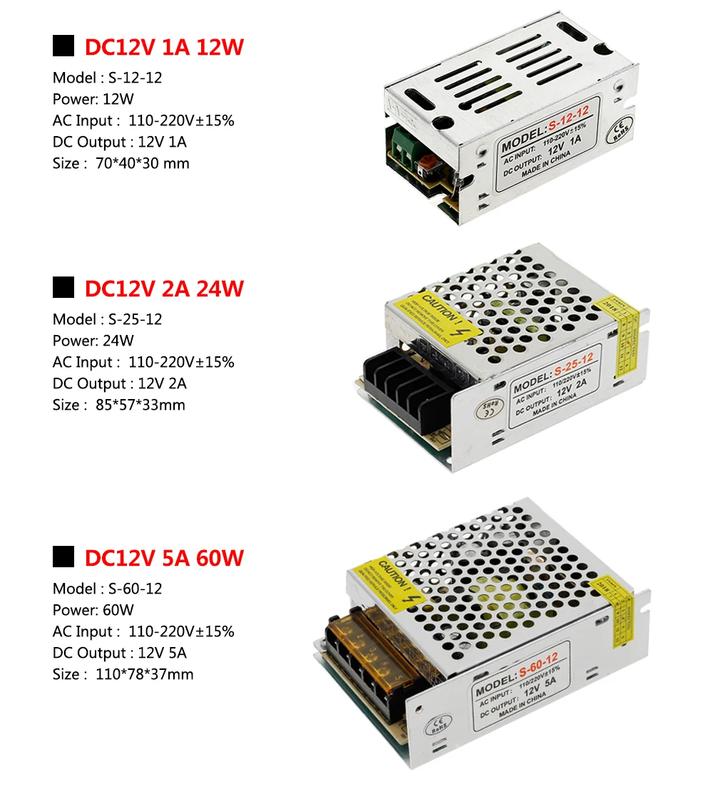DC12V трансформаторы Высокое качество 60W 100W 200W 300W 400W 500W 600W светодиодный Питание адаптер драйвер для Светодиодные ленты света