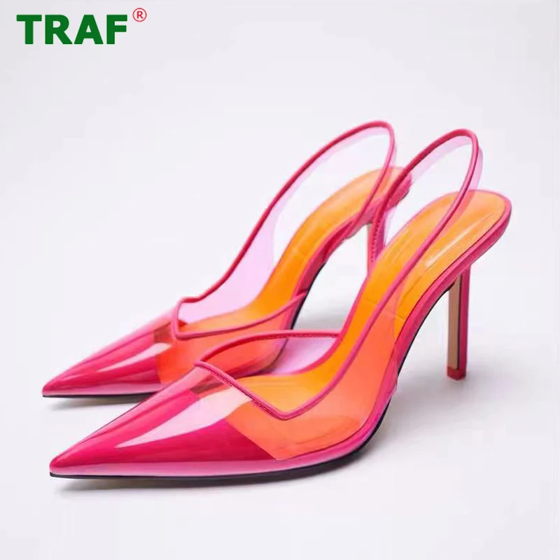 

Za Rose High Heels Women Sandals Mules Transparent Heels Woman Shoes Elegant Pointed Toe Stiletto Heels Party Shoes for Women