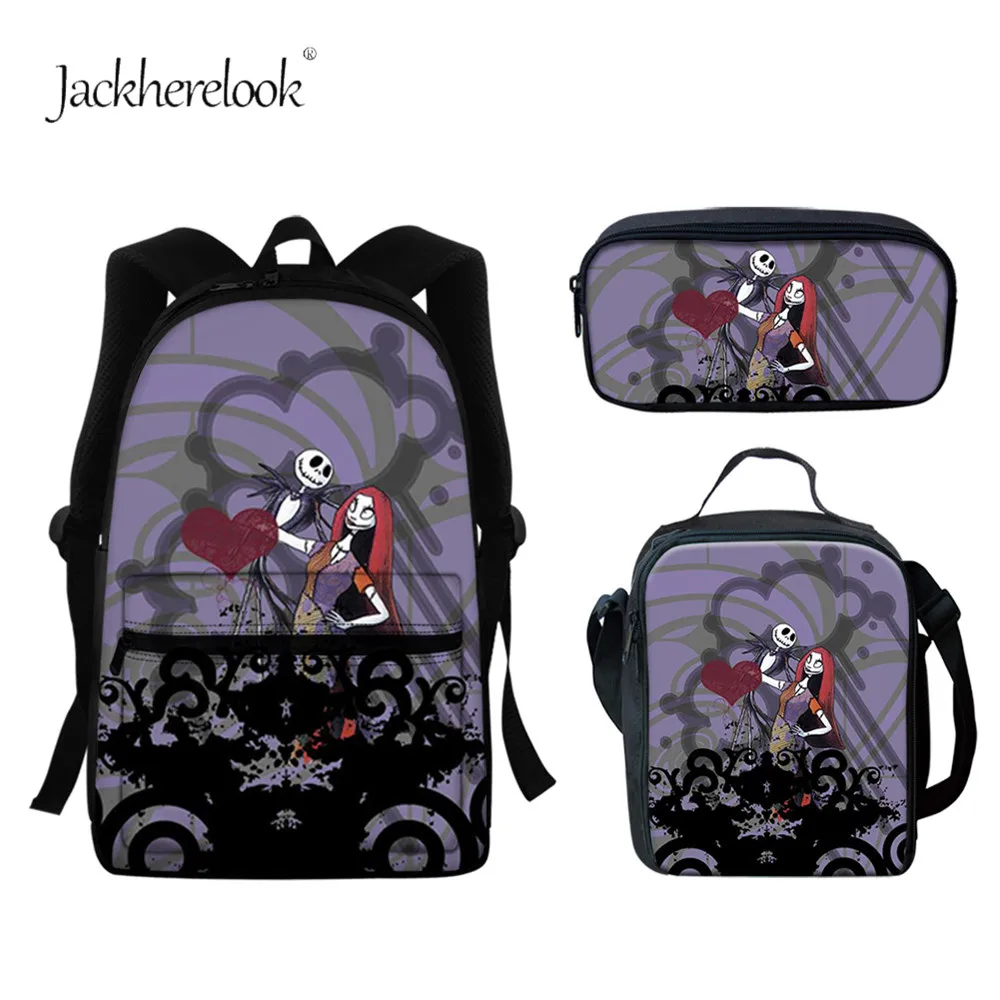 

jackherelook Fashion Shoulders Bag Large Backpack The Nightmare Before Christmas Pattern Funny Pop School Bags Set for Student