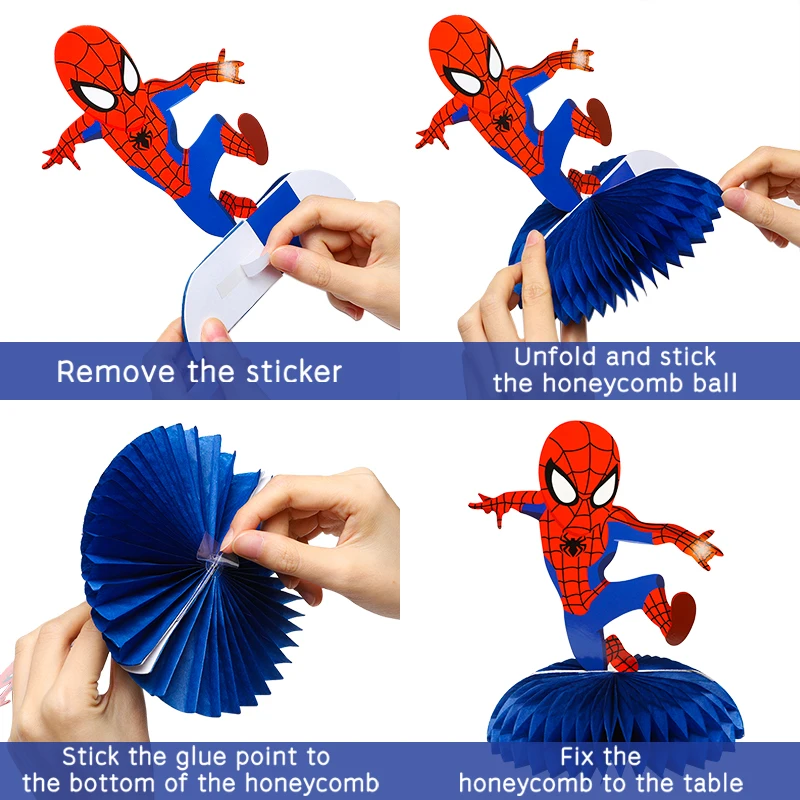 

7Pcs Spider Superhero Honeycomb Centerpieces Table Decorations Hero Party Decorations Photo Booth Props for Kids Party Supplies