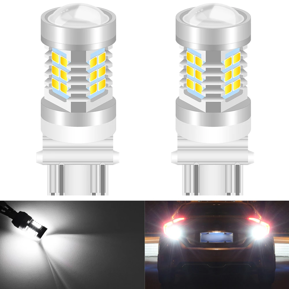 

2pcs Led 3157 P27/7W P27 7W 3156 DRL Parking Brake Tail Lamp Turn Signal Backup Reverse Light Car Lights 6000K White Automobile