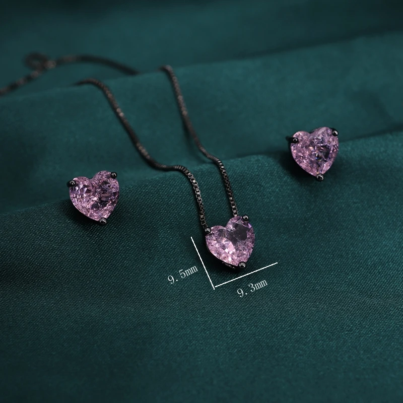 

Yurora Fashion Crystal Small Heart Jewelry Sets Pink Pendant Necklace cute Earrings Set CZ wedding Statement Jewlery For Women