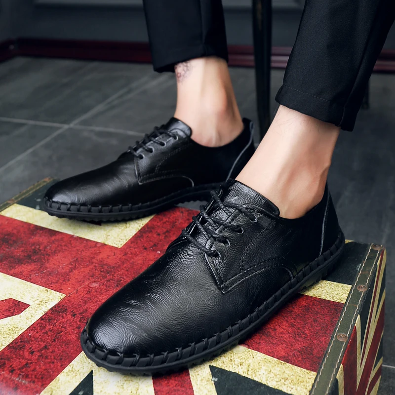 Кроссовки мужские резиновые повседневная обувь Прошитые натуральная кожа